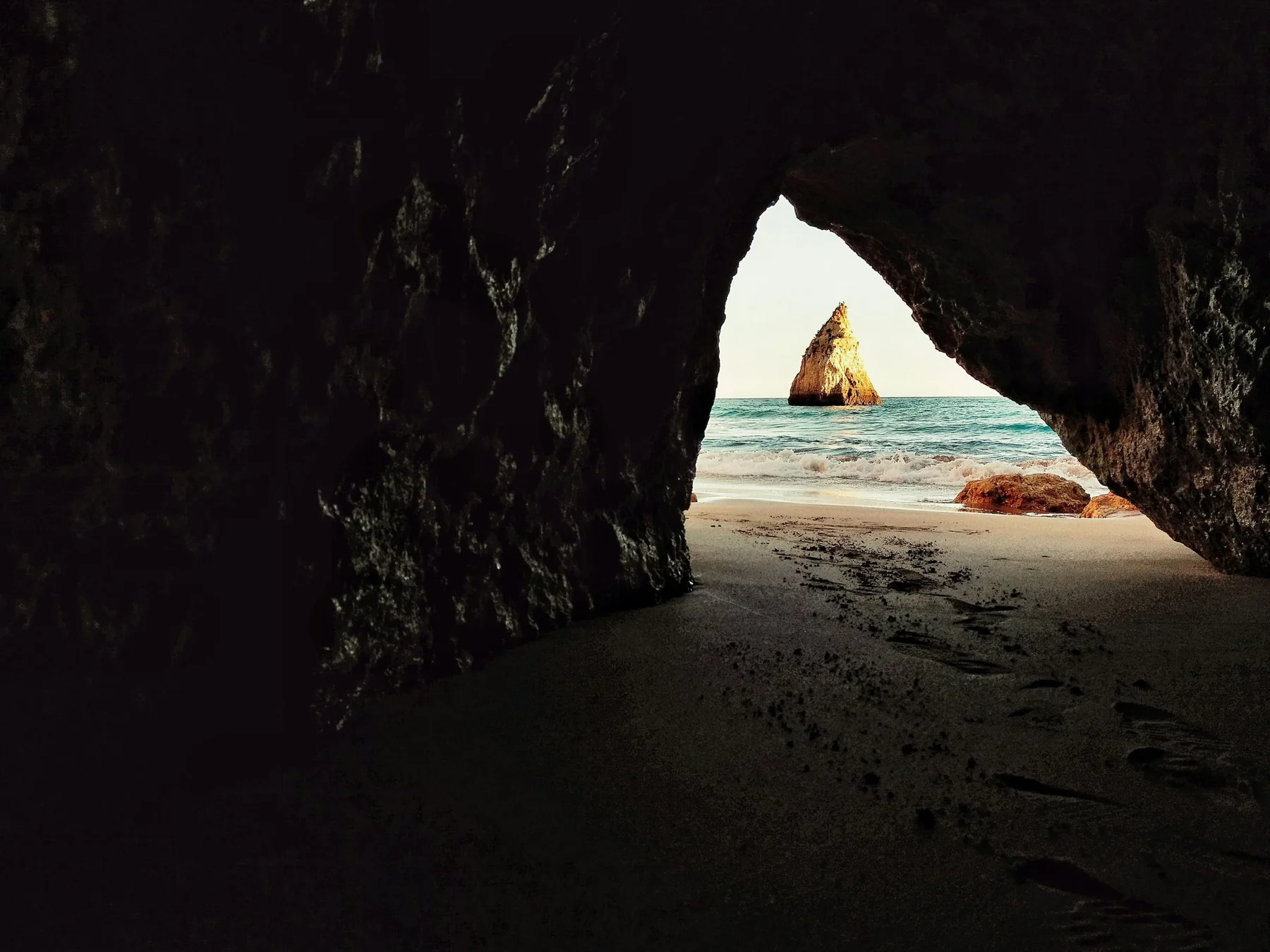 A triangular opening viewed from below